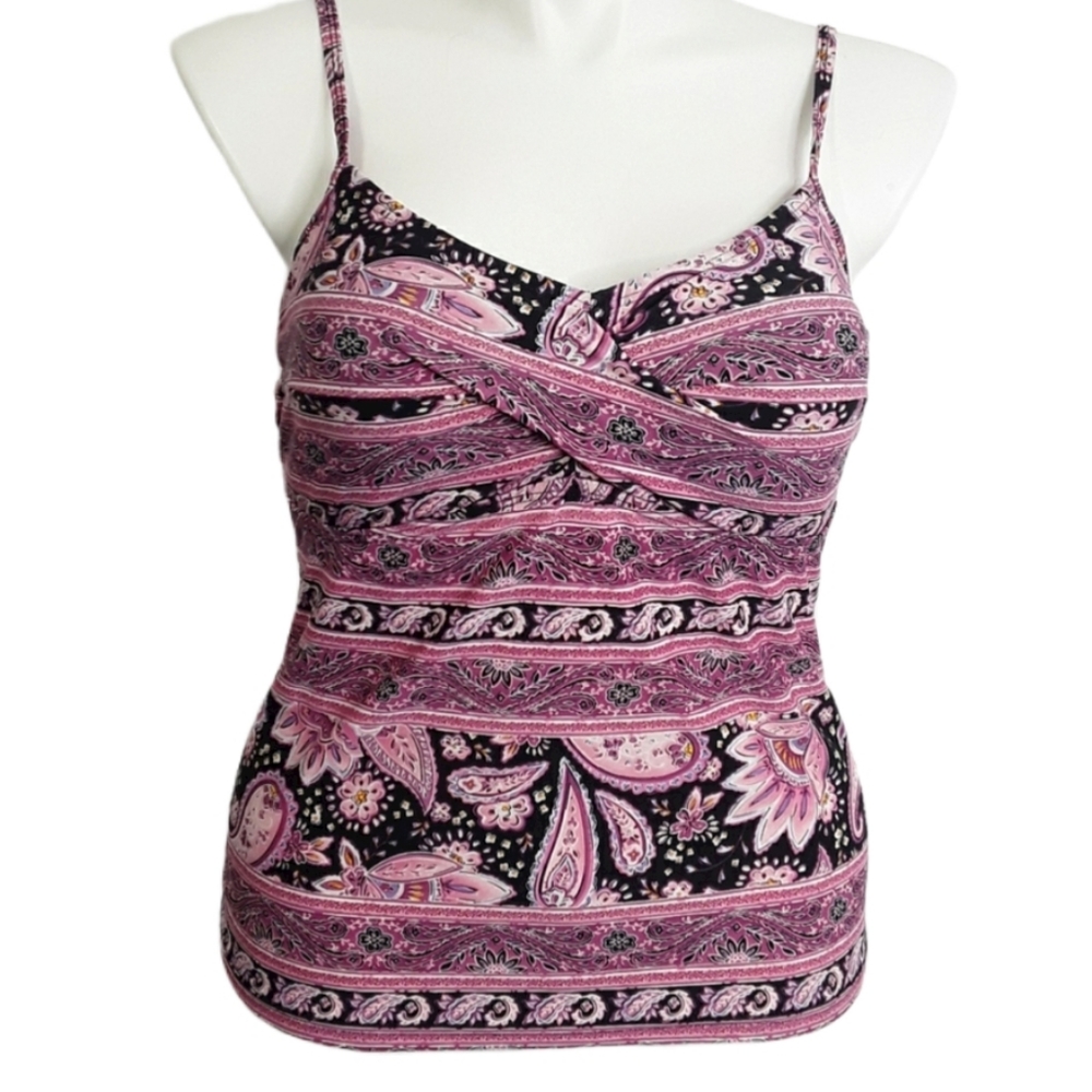 Croft & Borrow Pink Paisley Tankini Top EUC sz 16